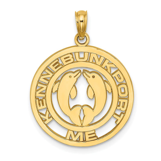 Dije de disco de 14 quilates de oro amarillo con temática de Kennebunkport y delfines de Million Charms