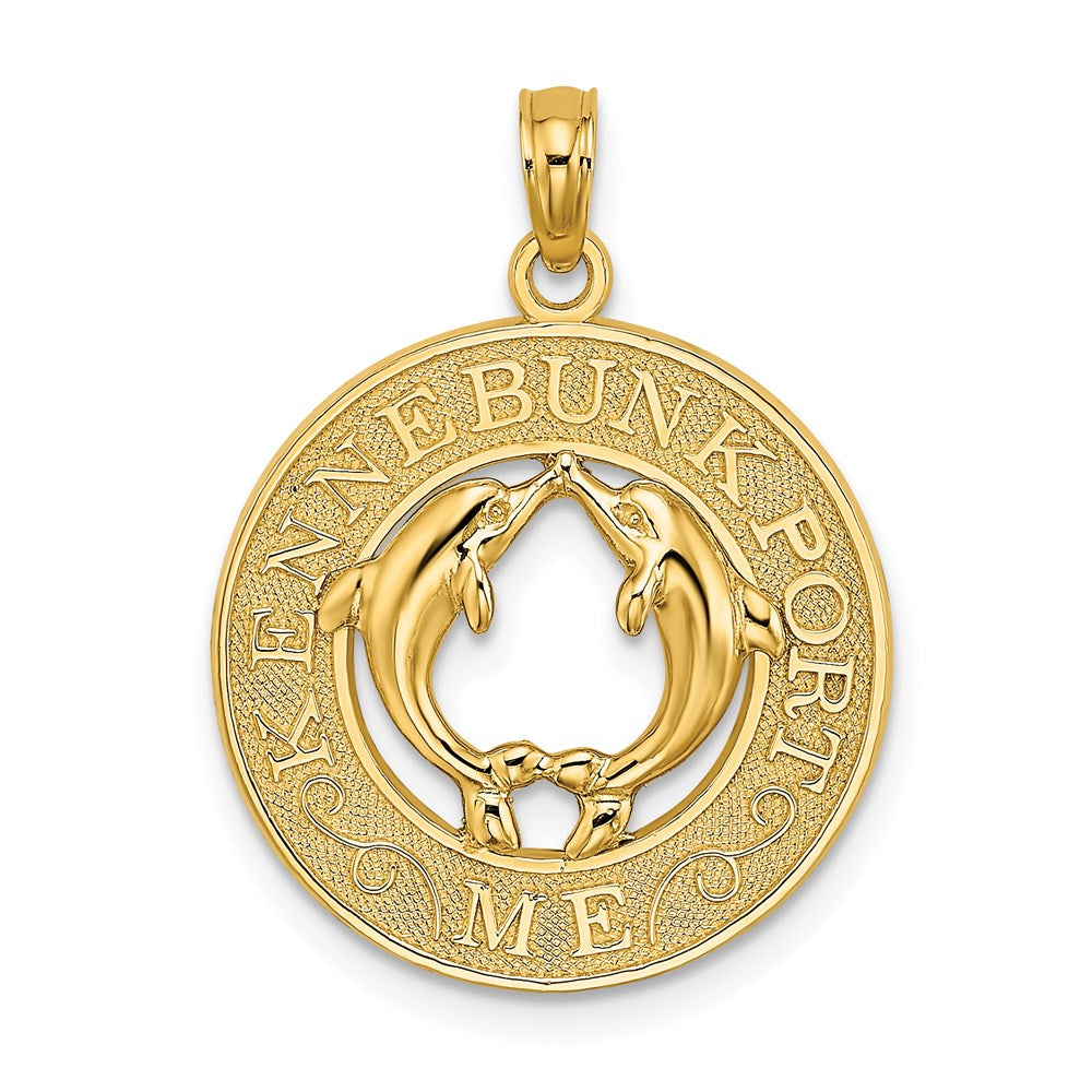 Million Charms 14K Yellow Gold Themed Kennebunkport, Me Round Frame With Dolphins Charm