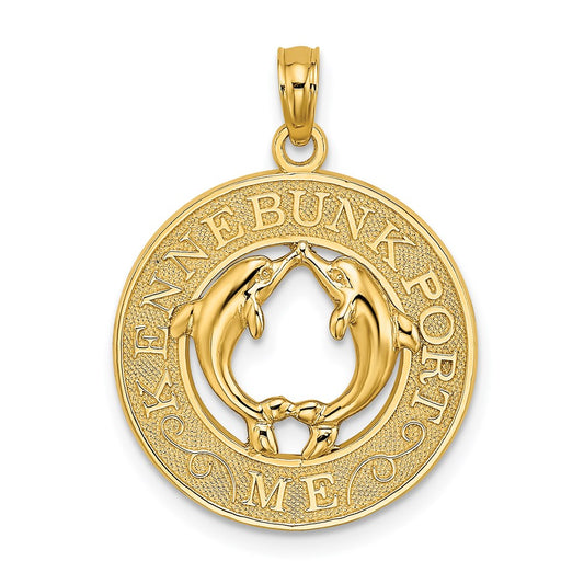 Dije Million Charms de oro amarillo de 14 quilates con marco redondo temático de Kennebunkport, Maine, con delfines