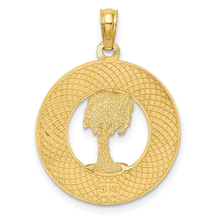 Million Charms 14K Yellow Gold Themed Pawleys Island Round Frame With Palm Tree Charm