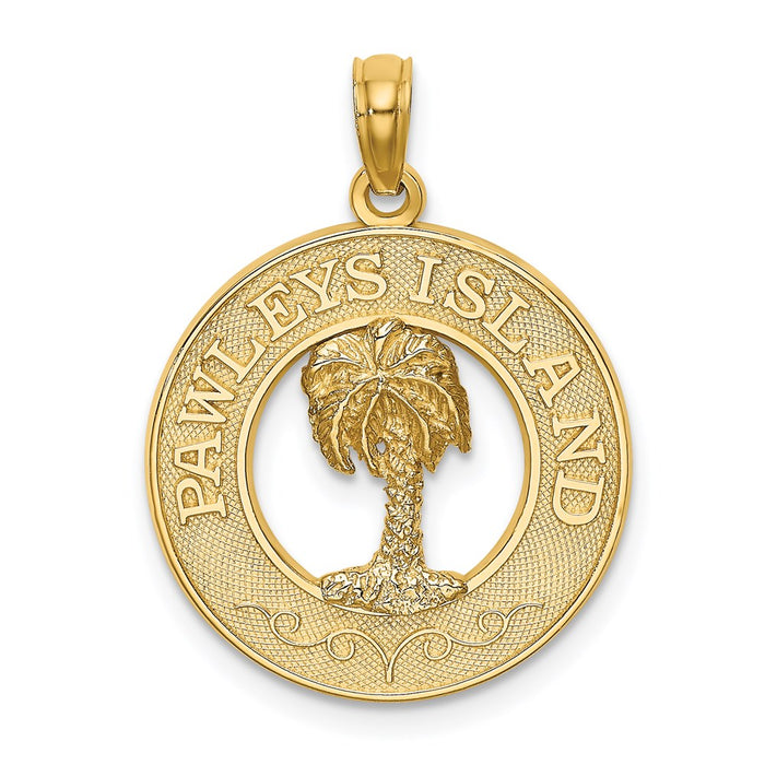 Million Charms 14K Yellow Gold Themed Pawleys Island Round Frame With Palm Tree Charm