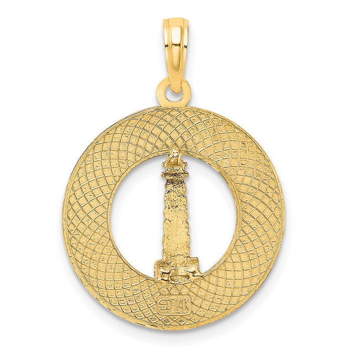 Million Charms 14K Yellow Gold Themed Religious Saint Augustine Round Frame With Lighthouse Charm