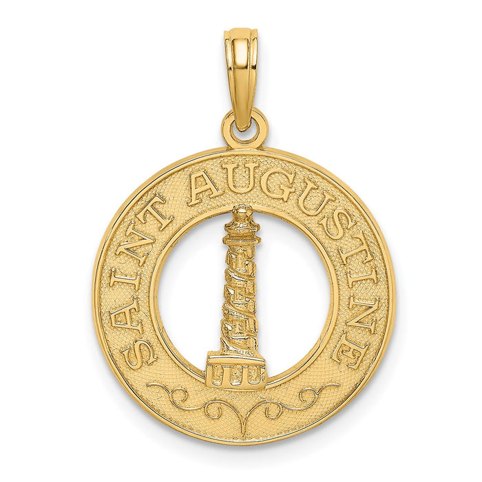 Million Charms 14K Yellow Gold Themed Religious Saint Augustine Round Frame With Lighthouse Charm