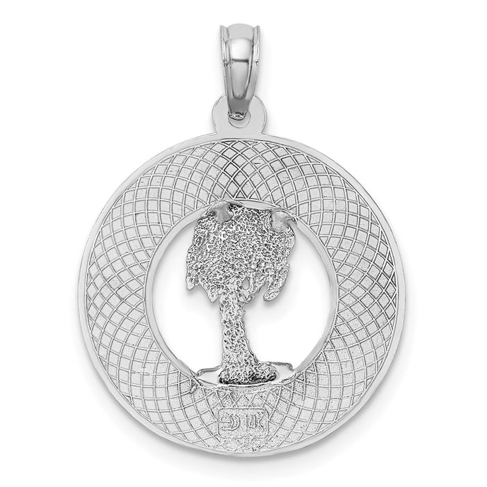 Million Charms 14K White Gold Themed Charleston Round Frame With Palm Tree Charm