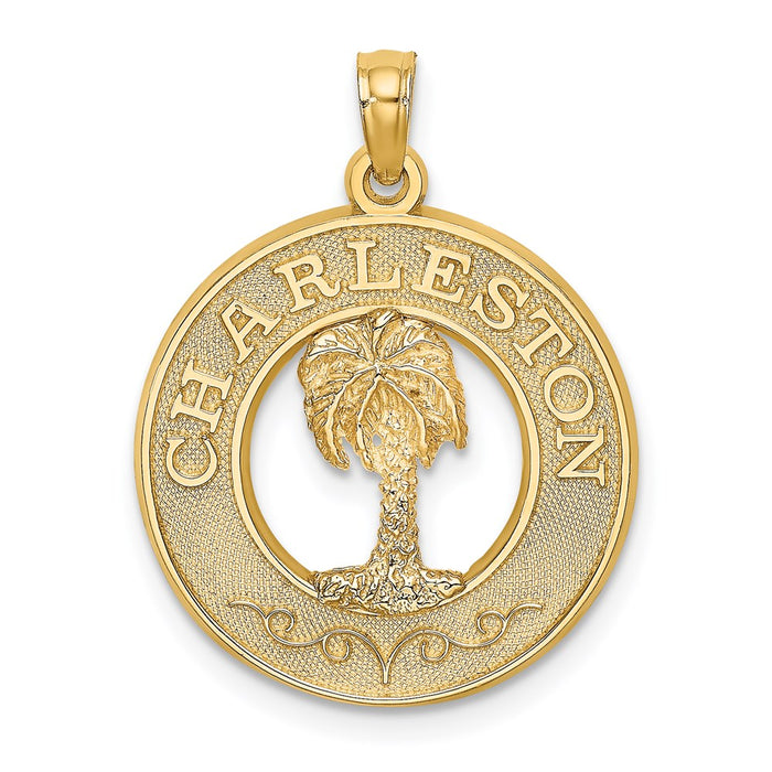 Million Charms 14K Yellow Gold Themed Charleston Round Frame With Palm Tree Charm