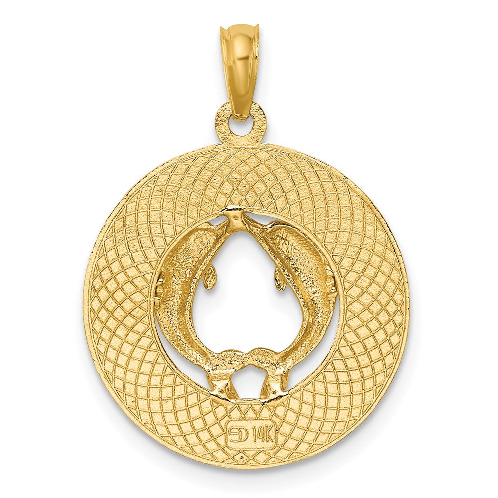 Million Charms 14K Yellow Gold Themed Jamaica On Round Frame With Dolphins Charm