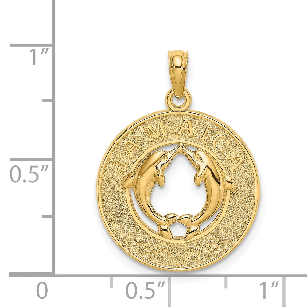 Million Charms 14K Yellow Gold Themed Jamaica On Round Frame With Dolphins Charm