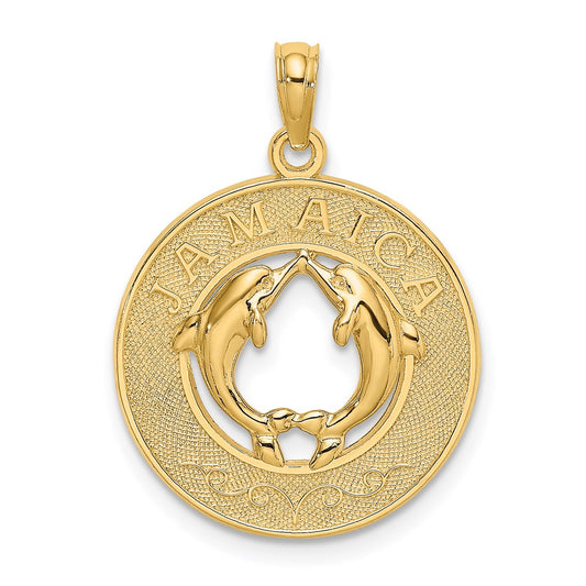Dijé de Jamaica con delfines en marco redondo de oro amarillo de 14K de Million Charms