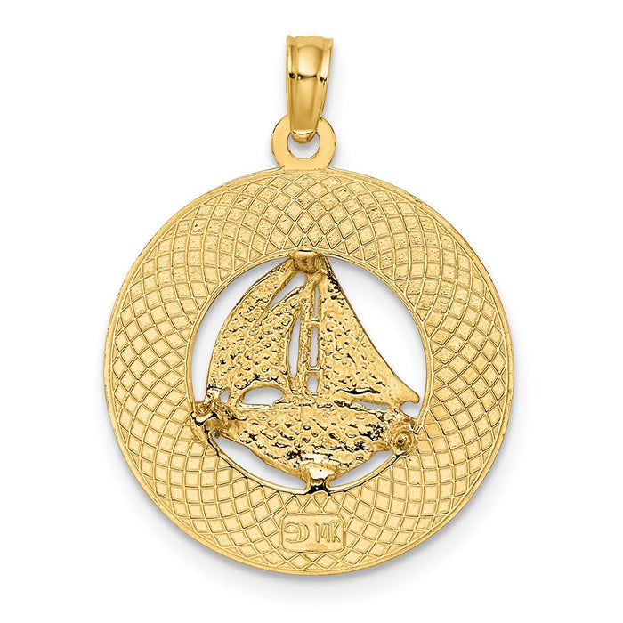 Million Charms 14K Yellow Gold Themed Jamaica On Round Frame With Nautical Sailboat Charm