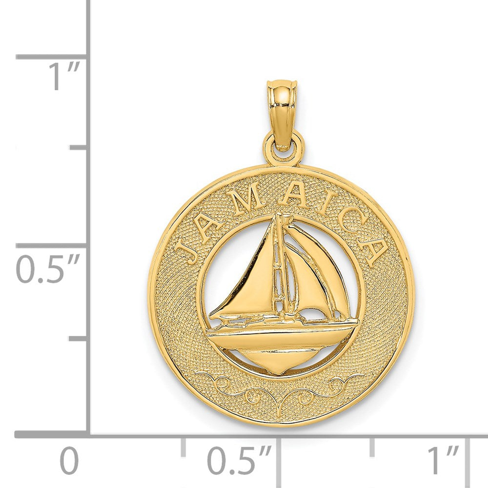 Million Charms 14K Yellow Gold Themed Jamaica On Round Frame With Nautical Sailboat Charm