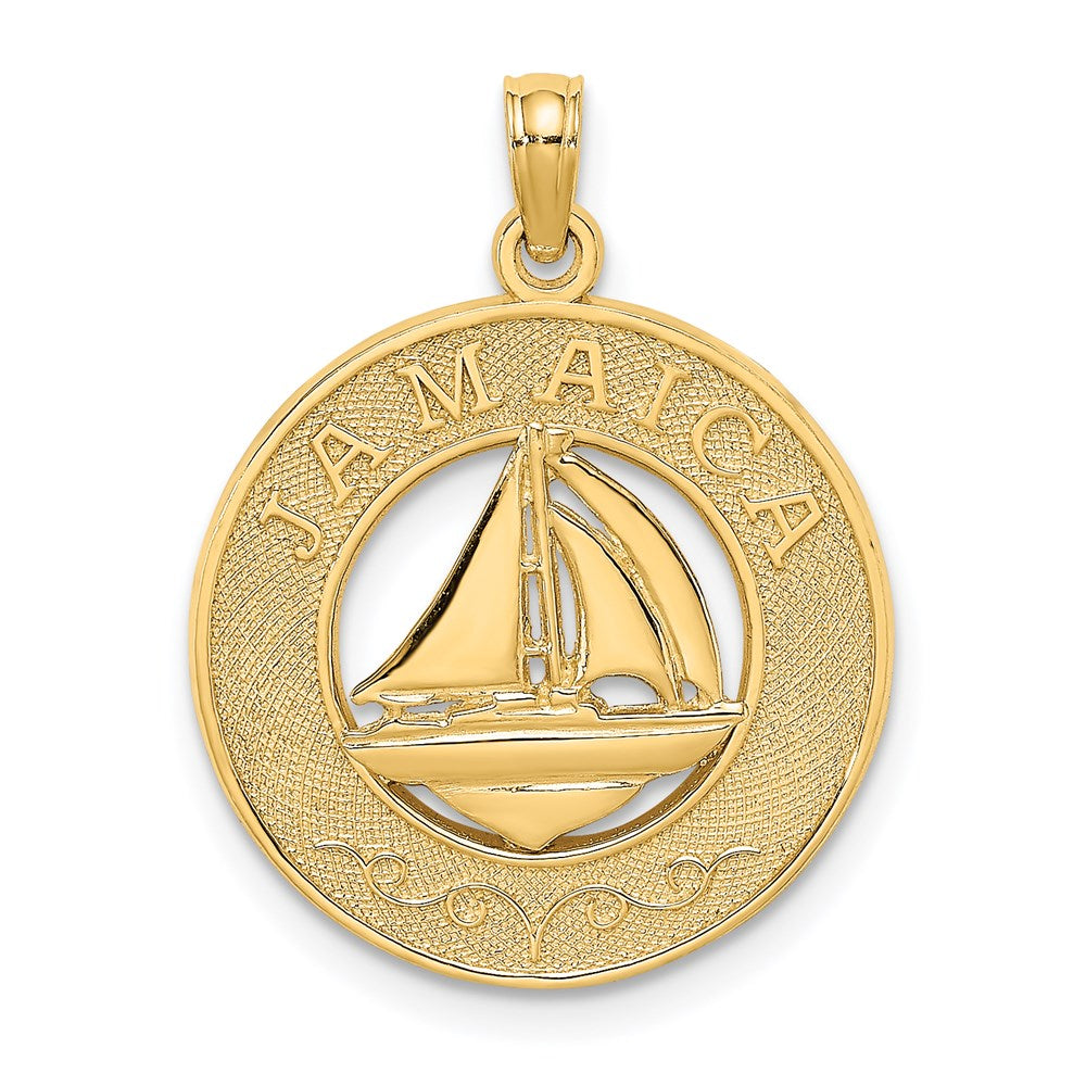 Million Charms 14K Yellow Gold Themed Jamaica On Round Frame With Nautical Sailboat Charm