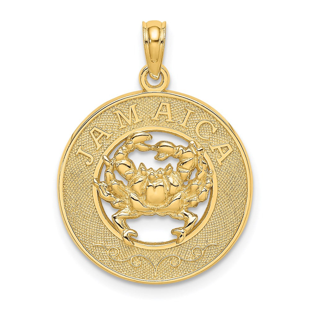 Million Charms 14K Yellow Gold Themed Jamaica On Round Frame With Crab Charm