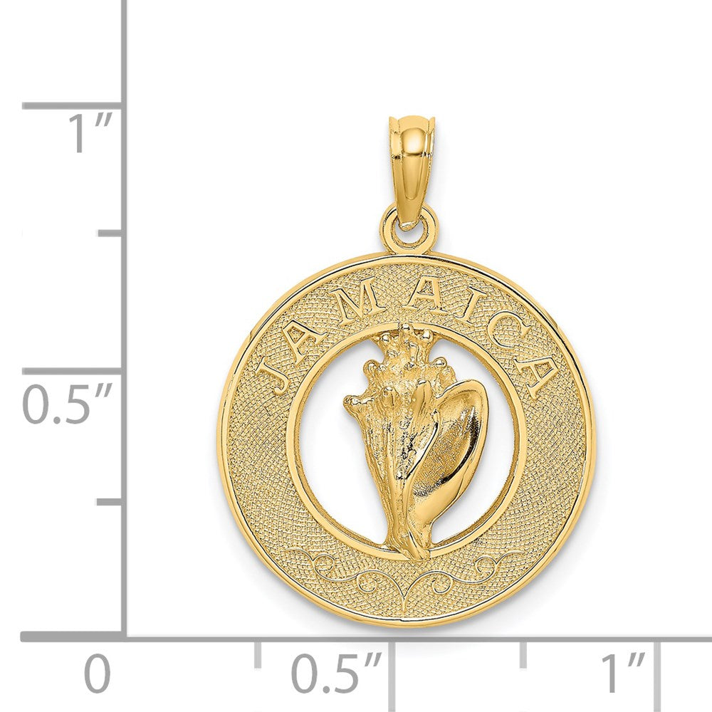 Million Charms 14K Yellow Gold Themed Jamaica On Round Frame With Conch Shell Charm