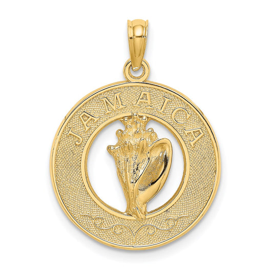 Million Charms 14K Yellow Gold Themed Jamaica On Round Frame With Conch Shell Charm