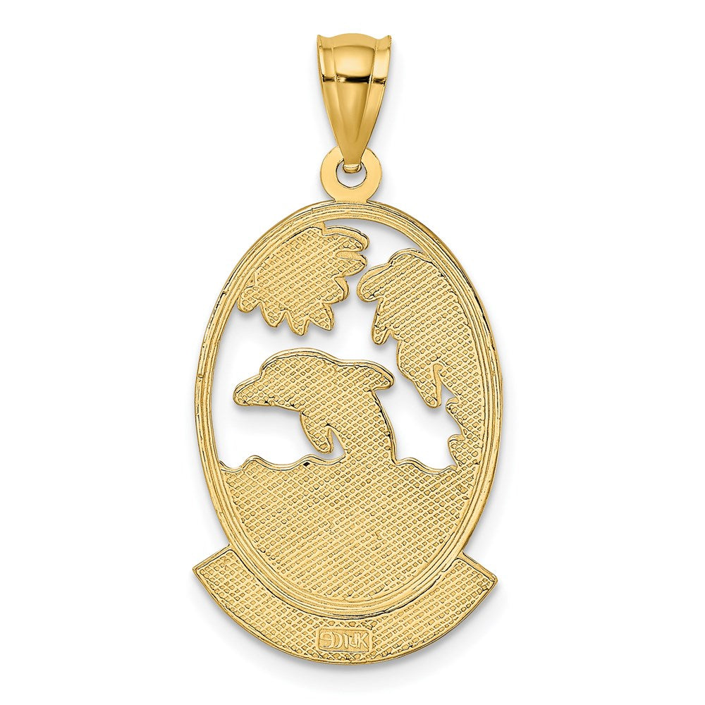 Million Charms 14K Yellow Gold Themed Jamaica With Dolphin & Sunset In Frame Charm
