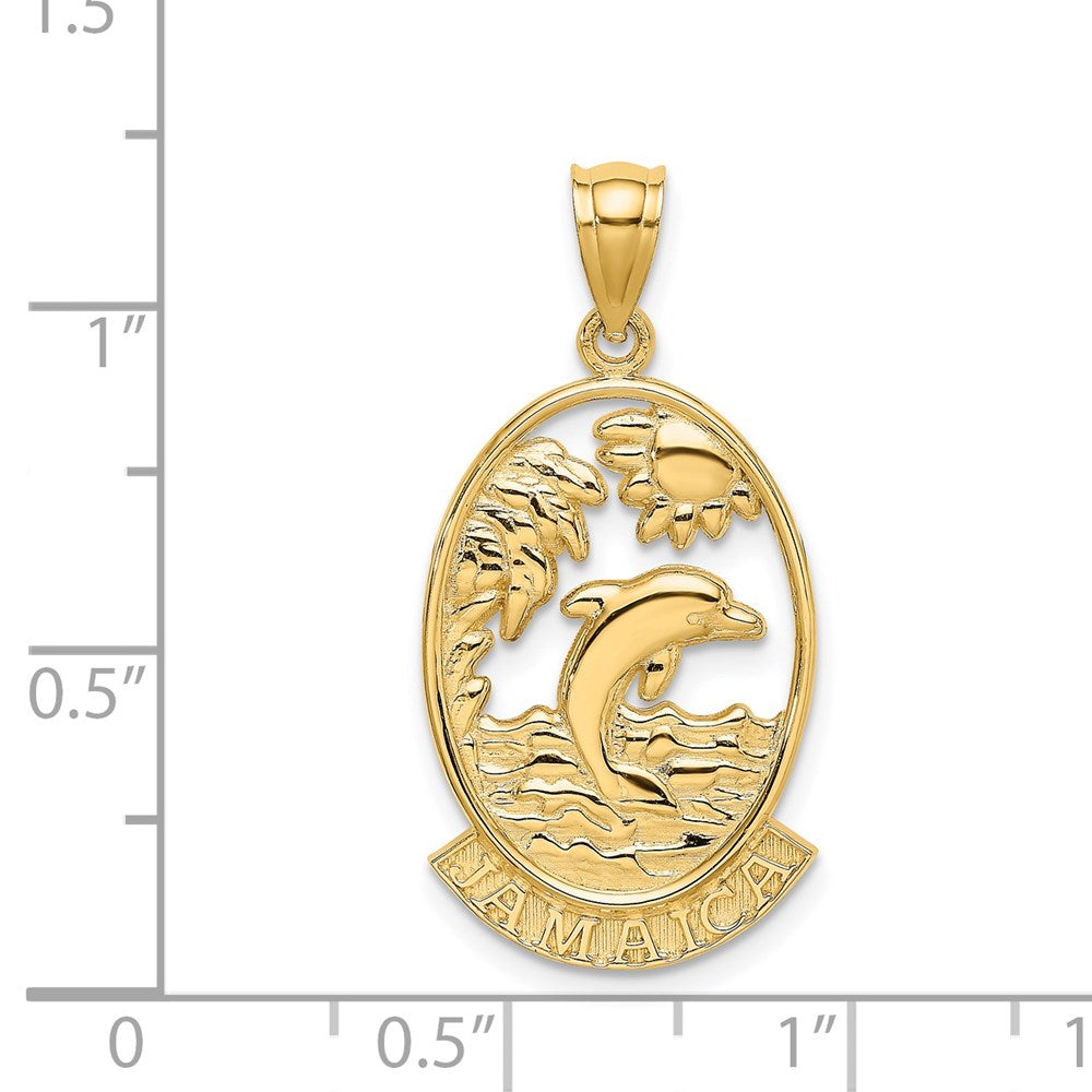 Million Charms 14K Yellow Gold Themed Jamaica With Dolphin & Sunset In Frame Charm