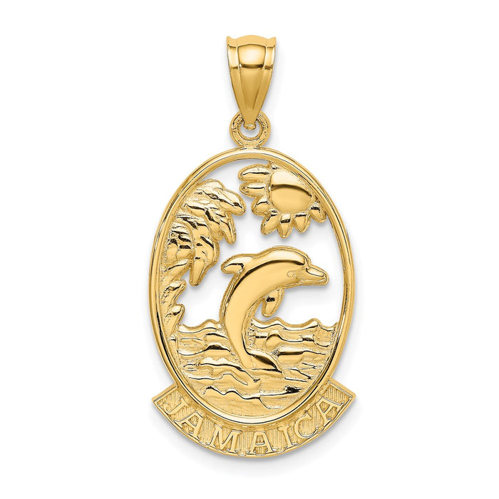 Million Charms 14K Yellow Gold Themed Jamaica With Dolphin & Sunset In Frame Charm