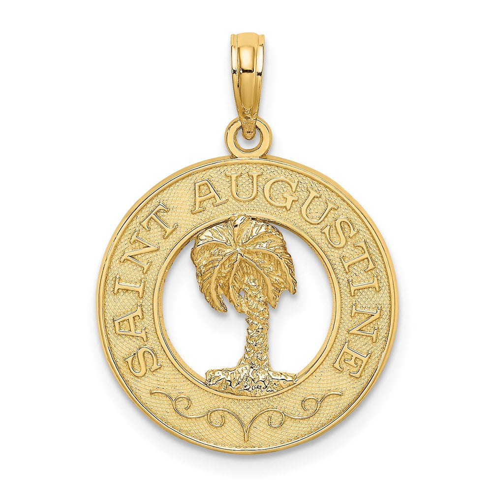 Million Charms 14K Yellow Gold Themed Religious Saint Augustine On Round Frame With Palm Tree Charm