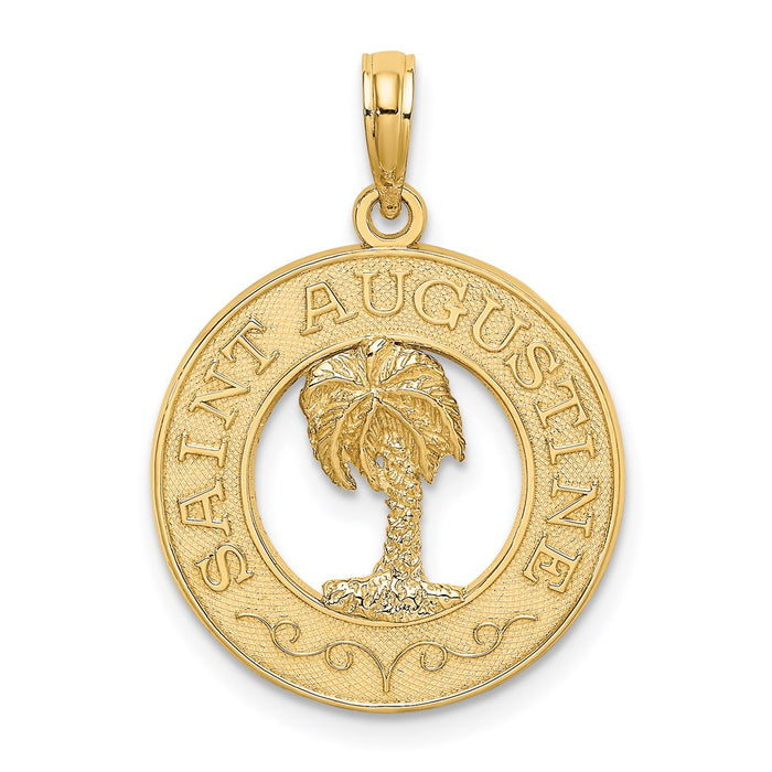 Million Charms 14K Yellow Gold Themed Religious Saint Augustine On Round Frame With Palm Tree Charm