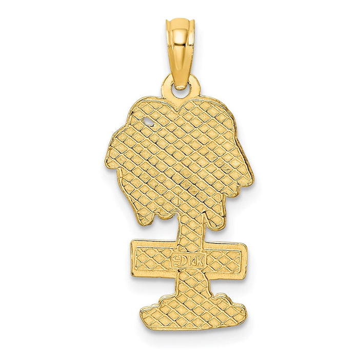 Million Charms 14K Yellow Gold Themed 2-D Naples On Palm Tree Charm