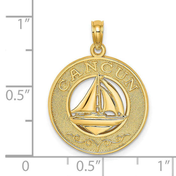 Million Charms 14K Yellow Gold Themed Cancun On Round Frame With Nautical Sailboat Charm