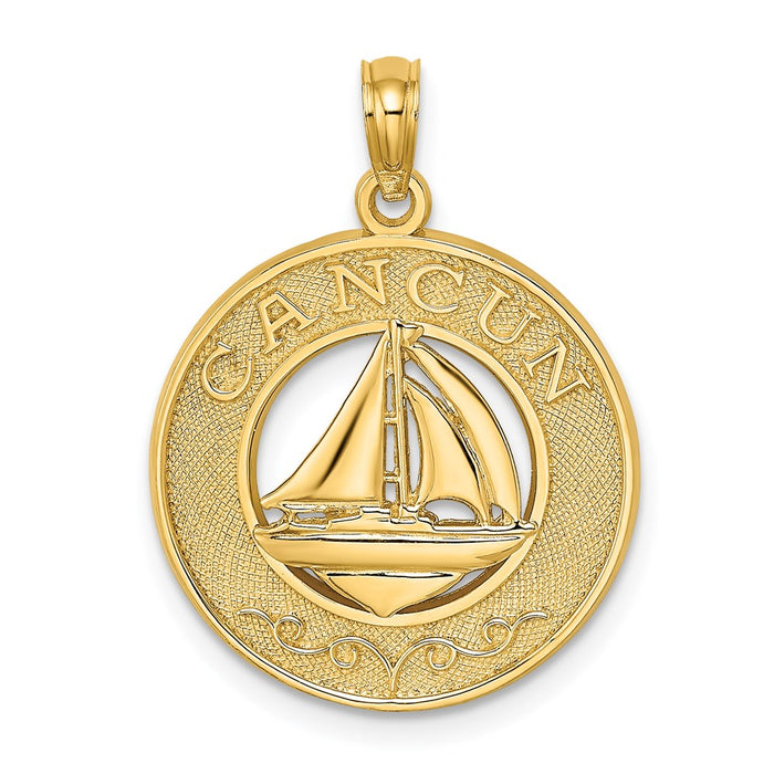 Million Charms 14K Yellow Gold Themed Cancun On Round Frame With Nautical Sailboat Charm