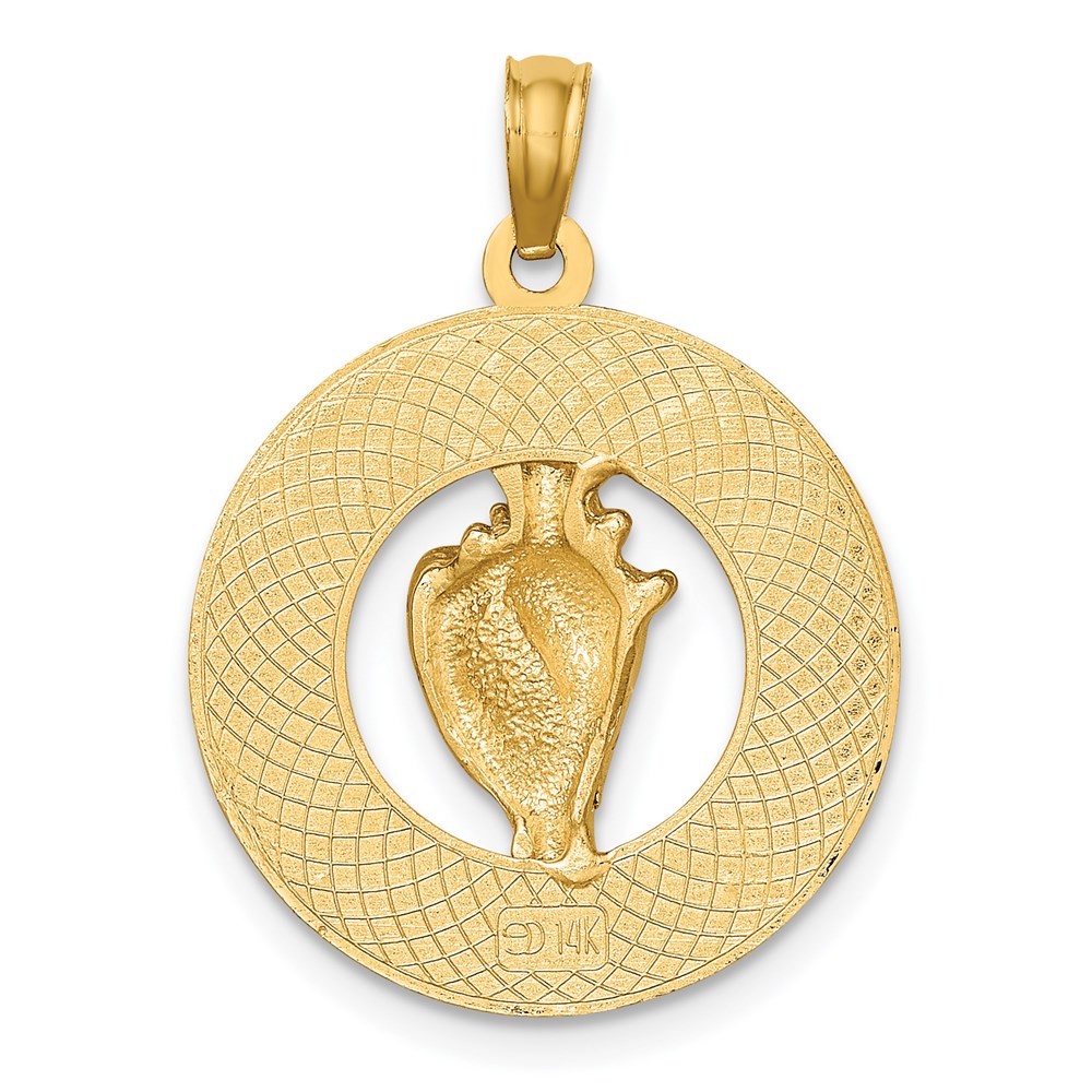 Million Charms 14K Yellow Gold Themed Cancun On Round Frame With Conch Shell Charm
