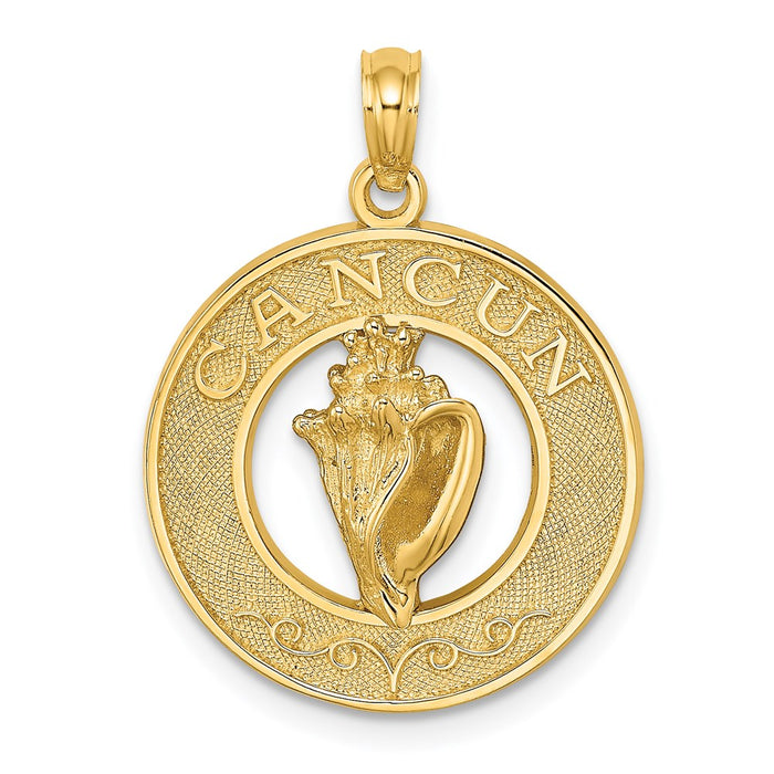 Million Charms 14K Yellow Gold Themed Cancun On Round Frame With Conch Shell Charm