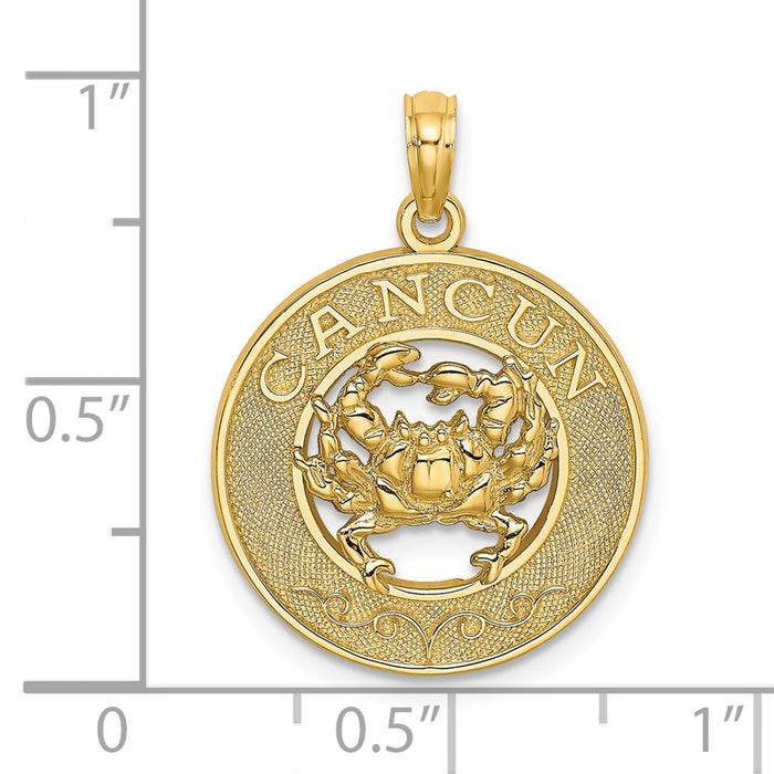 Million Charms 14K Yellow Gold Themed Cancun On Round Frame With Crab Charm