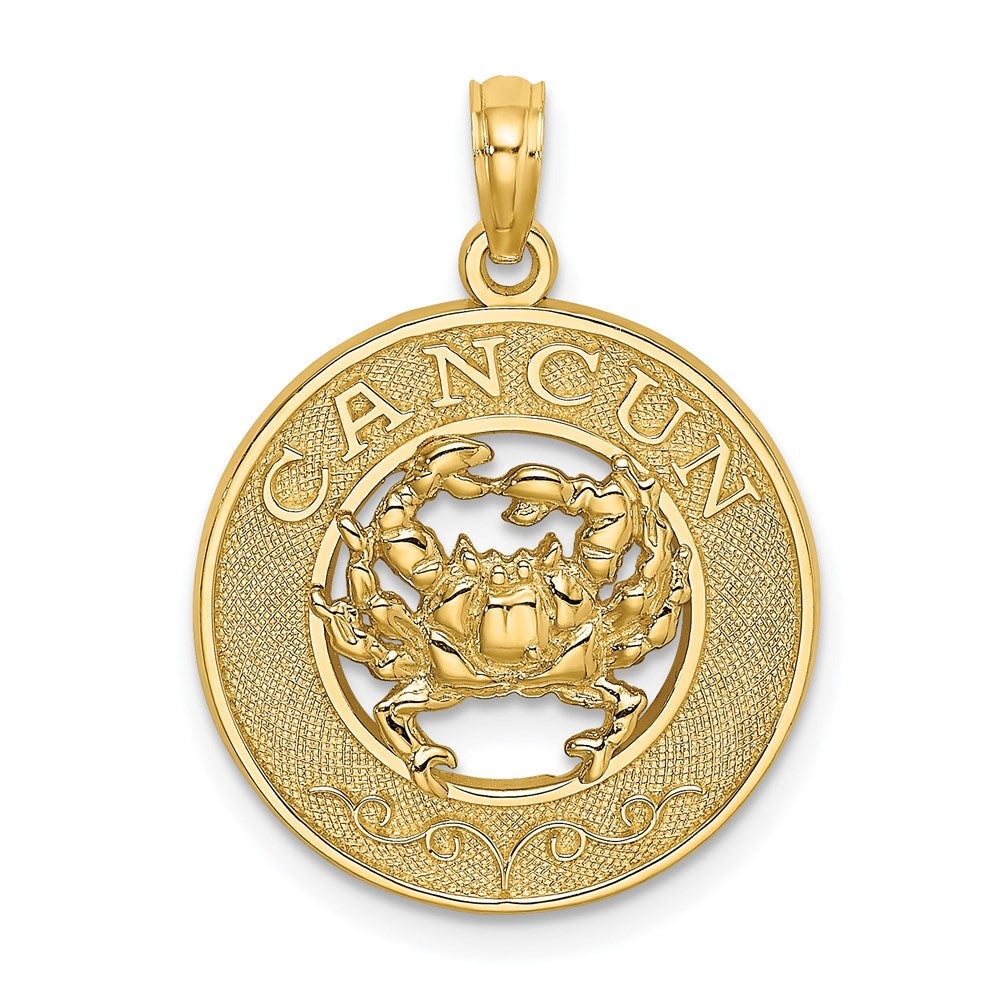 Million Charms 14K Yellow Gold Themed Cancun On Round Frame With Crab Charm