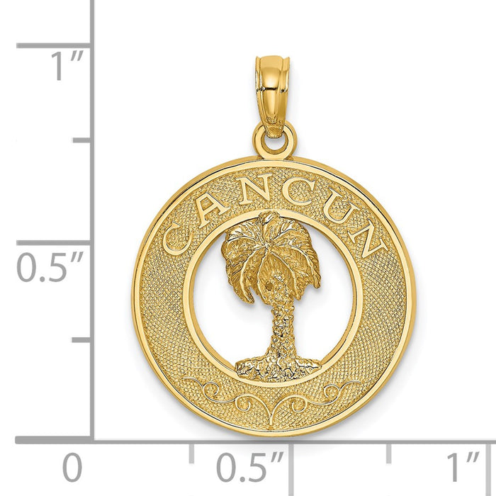 Million Charms 14K Yellow Gold Themed Cancun On Round Frame With Palm Tree Charm