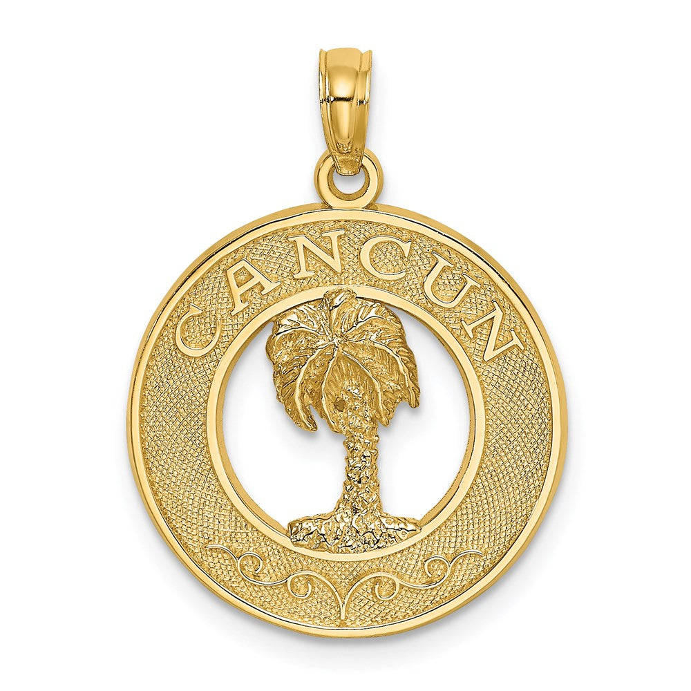Million Charms 14K Yellow Gold Themed Cancun On Round Frame With Palm Tree Charm