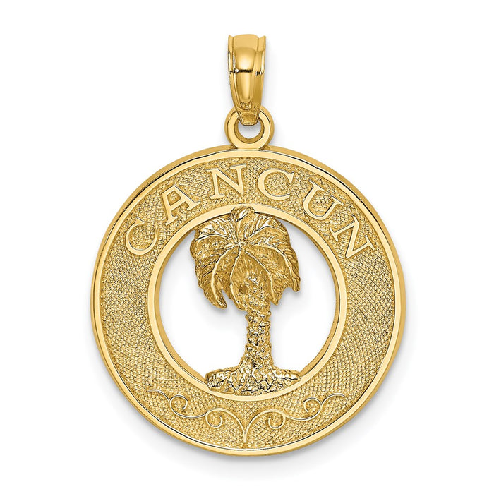 Million Charms 14K Yellow Gold Themed Cancun On Round Frame With Palm Tree Charm