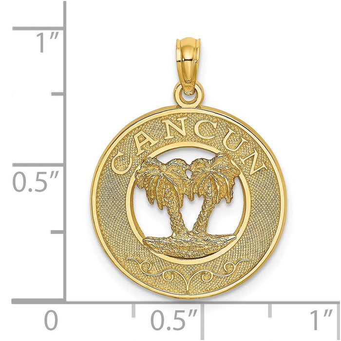 Million Charms 14K Yellow Gold Themed Cancun Round Frame With Double Palm Tree Charm