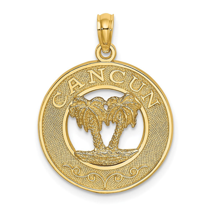 Million Charms 14K Yellow Gold Themed Cancun Round Frame With Double Palm Tree Charm