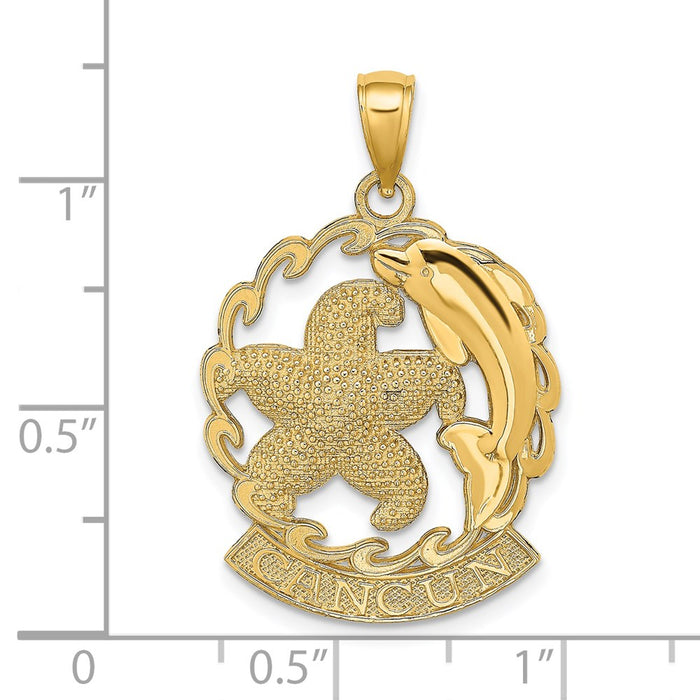 Million Charms 14K Yellow Gold Themed Cancun Under Nautical Starfish & Dolphin In Wave Frame Charm