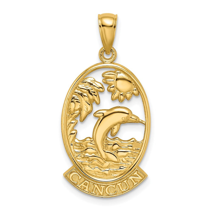 Million Charms 14K Yellow Gold Themed Cancun With Dolphin & Sunset In Frame Charm