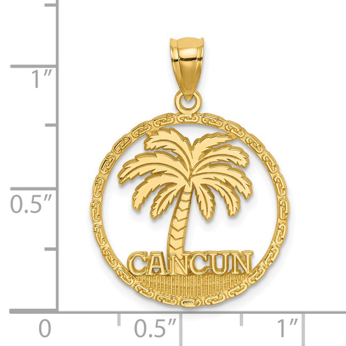 Million Charms 14K Yellow Gold Themed Cancun Under Palm Tree In Round Frame Charm