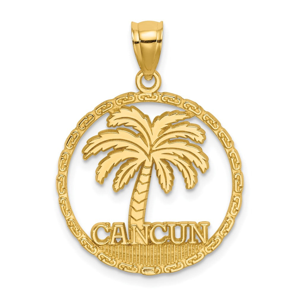 Million Charms 14K Yellow Gold Themed Cancun Under Palm Tree In Round Frame Charm