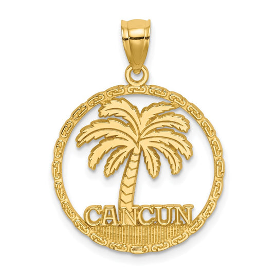 Million Charms 14K Yellow Gold Themed Cancun Under Palm Tree In Round Frame Charm