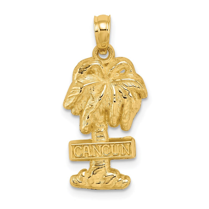 Million Charms 14K Yellow Gold Themed 2-D Cancun On Palm Tree Charm