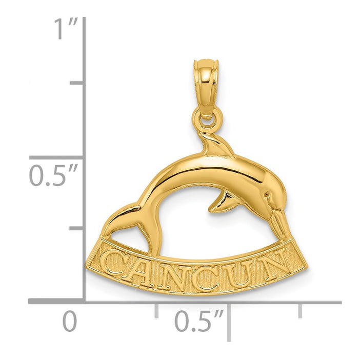 Million Charms 14K Yellow Gold Themed 2-D Cancun Under Hp Dolphin Charm