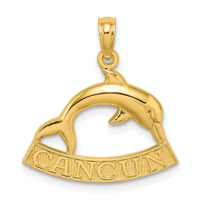 Million Charms 14K Yellow Gold Themed 2-D Cancun Under Hp Dolphin Charm