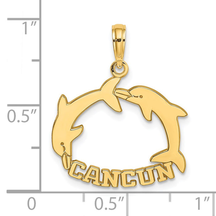 Million Charms 14K Yellow Gold Themed Cancun With Double Jumping Dolphin Charm