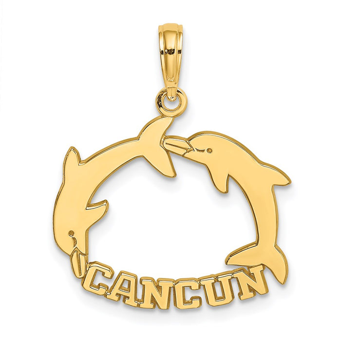Million Charms 14K Yellow Gold Themed Cancun With Double Jumping Dolphin Charm