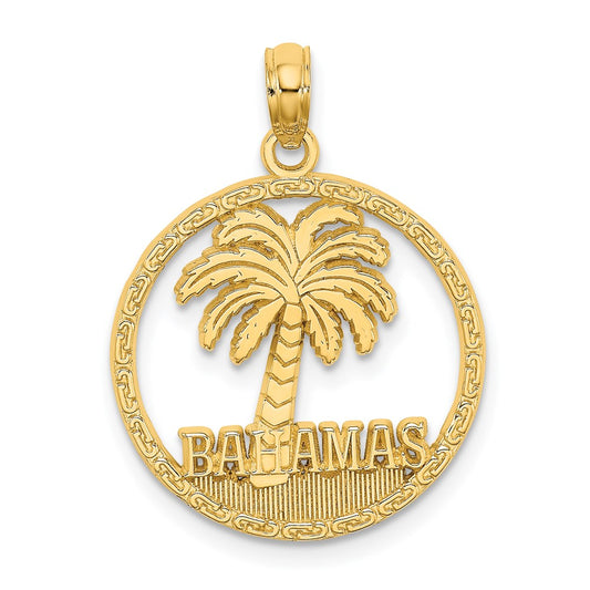 Million Charms 14K Yellow Gold Themed Bahamas Palm Tree Round Frame Charm