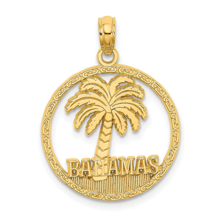 Million Charms 14K Yellow Gold Themed Bahamas Palm Tree Round Frame Charm