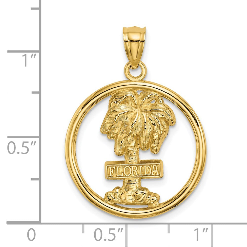 Million Charms 14K Yellow Gold Themed Florida On Palm Tree In Round Frame Charm