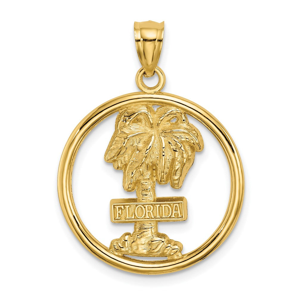 Million Charms 14K Yellow Gold Themed Florida On Palm Tree In Round Frame Charm