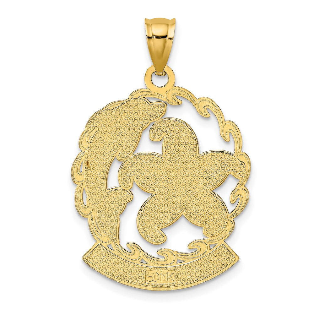 Million Charms 14K Yellow Gold Themed Florida Under Nautical Starfish & Dolphin Wave Frame Charm